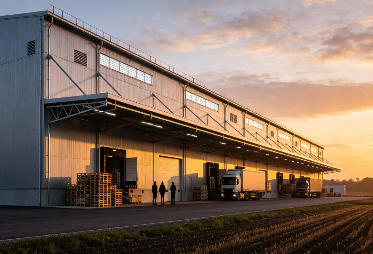Struktur baja konstruksi puseur logistik produk pertanian